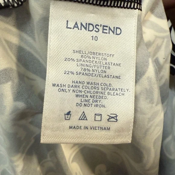 Lands’ End Tankini Swim Top Black W/White Floral Pattern Size 10 - Picture 10 of 13